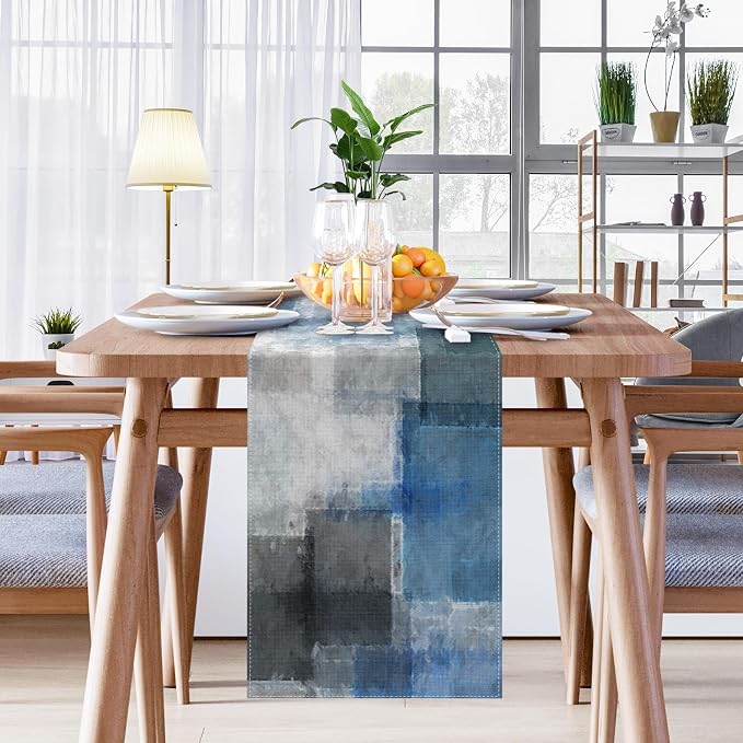 Emvency Table Runner, 13x72 Inch, Geometric Abstract Blue | Grey Modern Dining - Image 7