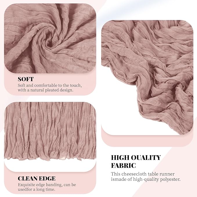 6 Pack Dusty Pink Cheesecloth Table Runner, 17 x 108 Inch, Gauze Cheese Cloth - Image 4