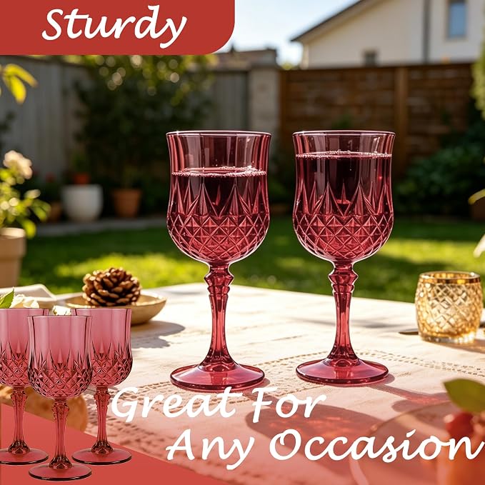 24Pack Plastic Wine Glasses, 7oz Vintage Goblets - Image 6
