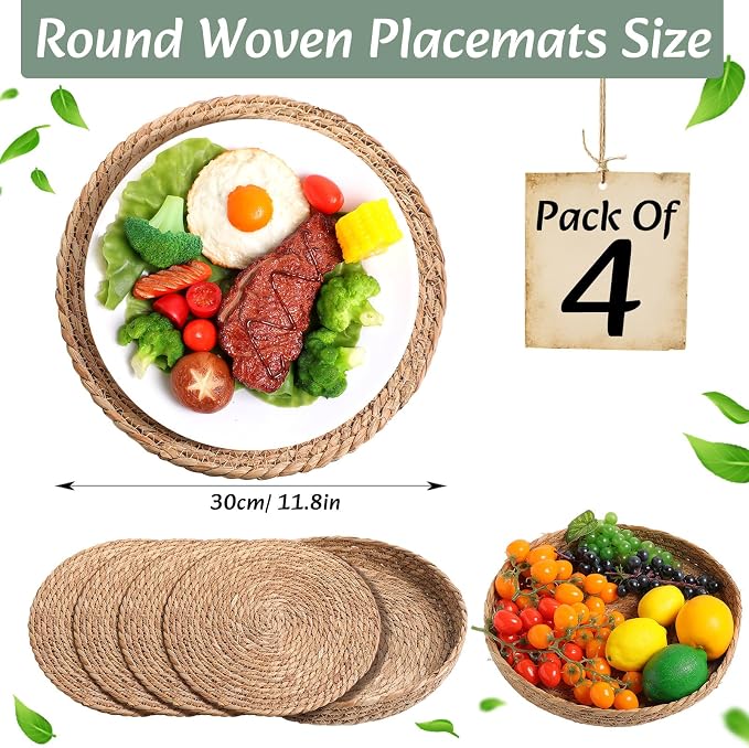Boho Placemats 4/6/8 Set of Round Woven Placemat Macrame Style Bicolor - Image 4