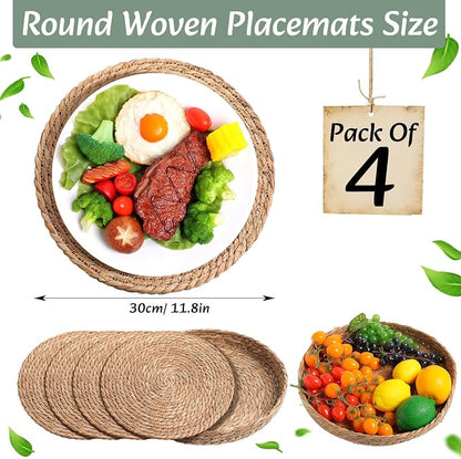 Boho Placemats 4/6/8 Set of Round Woven Placemat Macrame Style Bicolor - Image 4