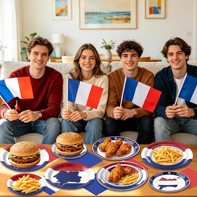 France French Flag Paper Plates and Napkins Party Supplies, Serves 60 | 180Pcs - Image 5