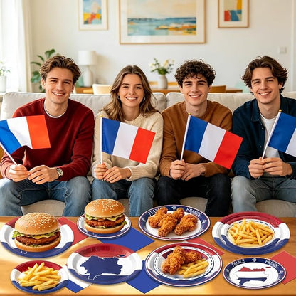 France French Flag Paper Plates and Napkins Party Supplies, Serves 60 | 180Pcs - Image 5