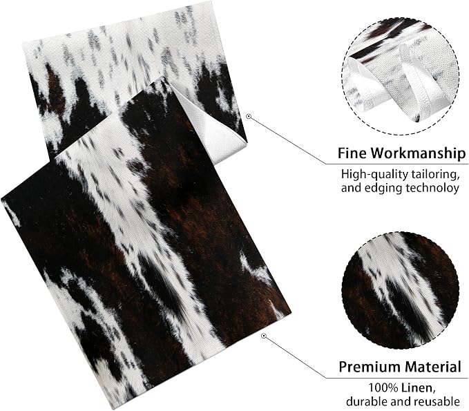 Linen Cow Print Table Runner 13x71 Inch Farmhouse Western Brown Black Cowhide - Image 2