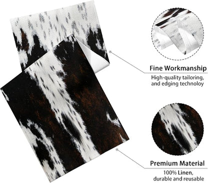 Linen Cow Print Table Runner 13x71 Inch Farmhouse Western Brown Black Cowhide - Image 2