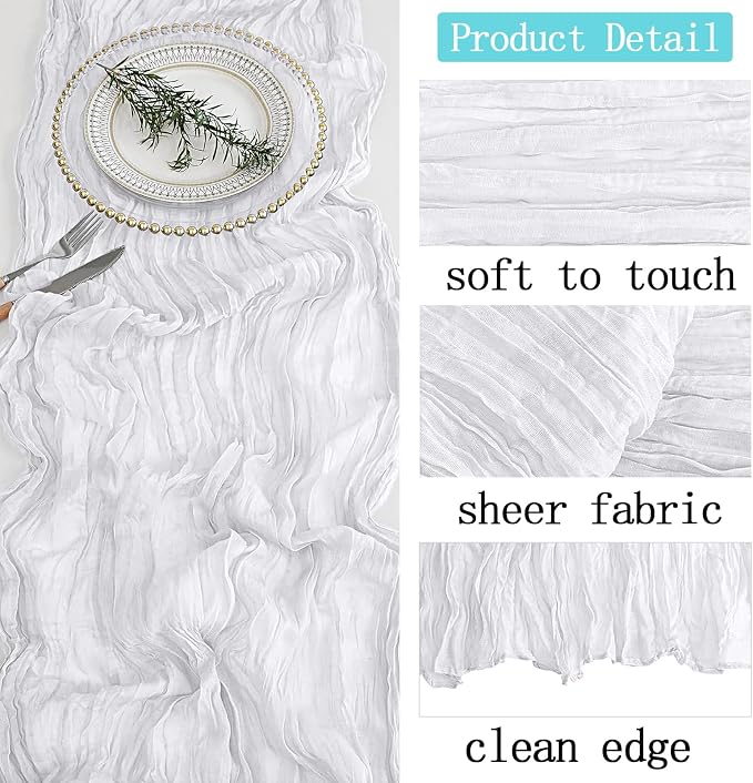 8 Pack White Cheesecloth Table Runner 20 x 120 inch Gauze Table Runners 10 FT - Image 4