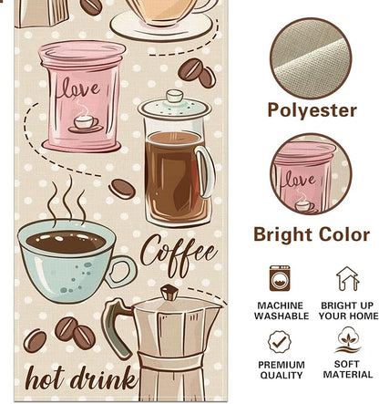 Vintage Coffee Bar Utensil Dining Table Runner, Retro Coffee Bean Hot | Drink - Image 2