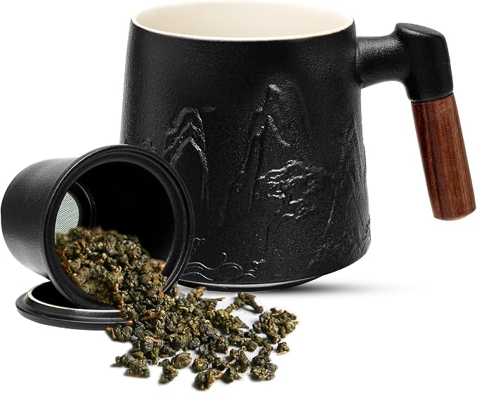 suyika Ceramic Tea Cup with Infuser and Lid, Gradient Embossed Large Tea Mug - Image 8