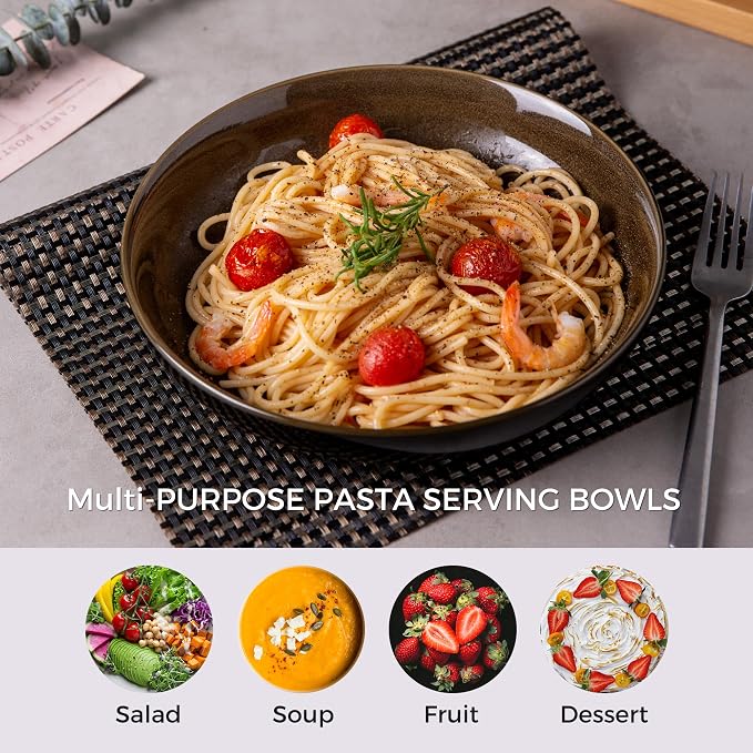 LERATIO 9.0" Ceramic Pasta Bowls Set of 6, 38oz Large Stoneware Bowls Set | - Image 4