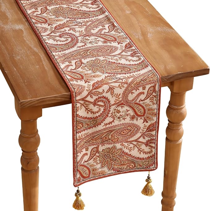 Designer French Linen Table Runner, Cashew Pattern, Dining Table, Kitchen Decor by Isaennehomedecoration