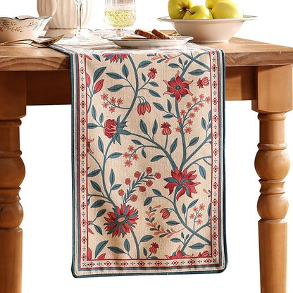 bilingaier Farmhouse Berry Red Floral Small Table Runner by bilingaier