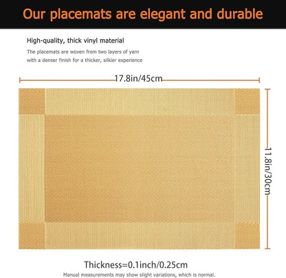 Gold Vinyl Placemats Set of 8, Heat Resistant Table Placemats | 18x12 inch - Image 3