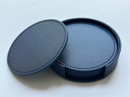 Set of 6 Leather Coasters, Round Coasters - Image 2
