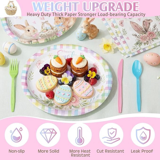 350 Pcs Easter Plates Set Bunny Birthday Decorations - Image 4