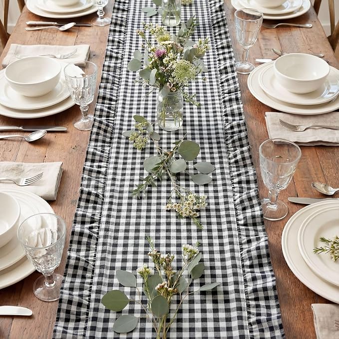 HunnmingRe 1 Pc Gingham Table Runner White and Black, 72 X 13.8 Inch | Cotton - Image 5
