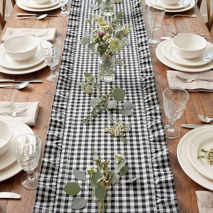 HunnmingRe 1 Pc Gingham Table Runner White and Black, 72 X 13.8 Inch | Cotton - Image 5