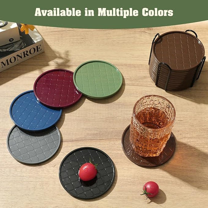 Coasters,Drink Coasters Set of 8 with Holder (Green, 12pcs)