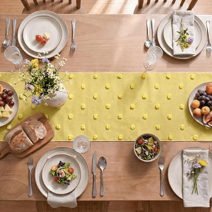 Artoid Mode Light Yellow Pom Pom Tulle Table Runner, Seasonal Spring Summer - Image 3