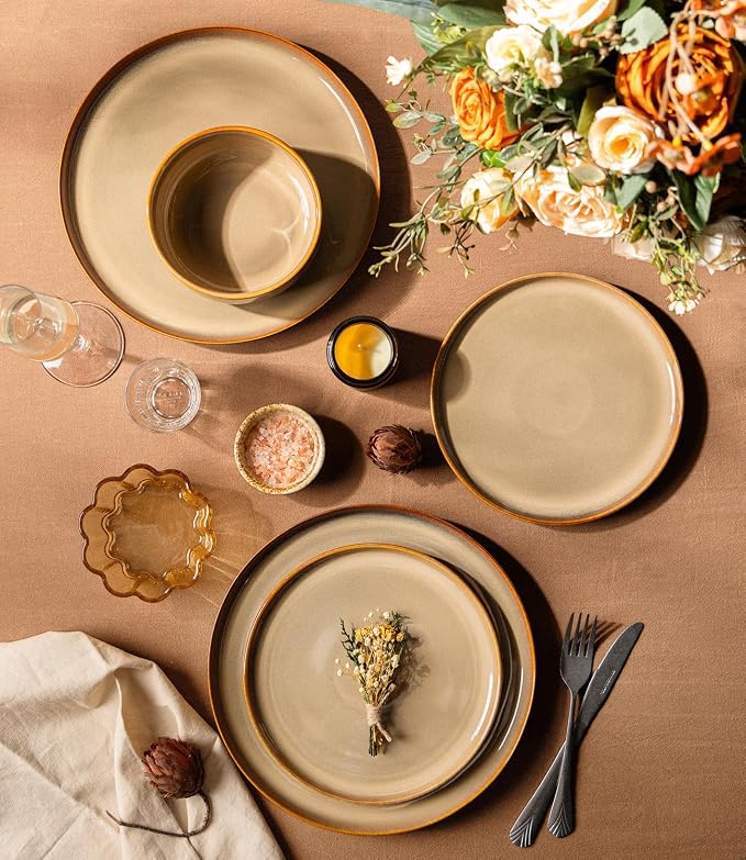 Ceramic Dinnerware Set for 4, 12-Piece Plates and Bowls Set | Handmade Reactive - Image 3