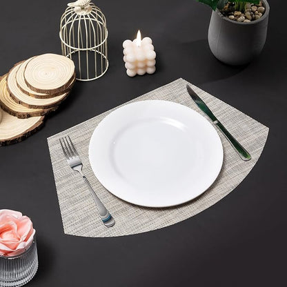SHACOS Round Table Placemats Set of 7 Wedge Placemats with Centerpiece Round Mats Heat Resistant Washable (7, Beige White Black)