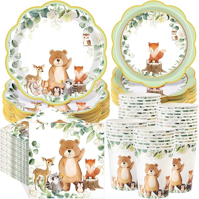 Funnymoom 250 Pcs Woodland Baby Shower Party Decorations Safari Animals Paper by Funnymoom