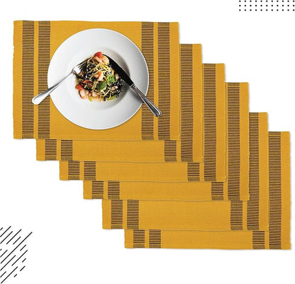 Encasa XO Dining Placemat Set of 6 | Ladder Yellow Color | Fine Ribbed Cotton Table mat | Size 18x13 in | Machine Washable