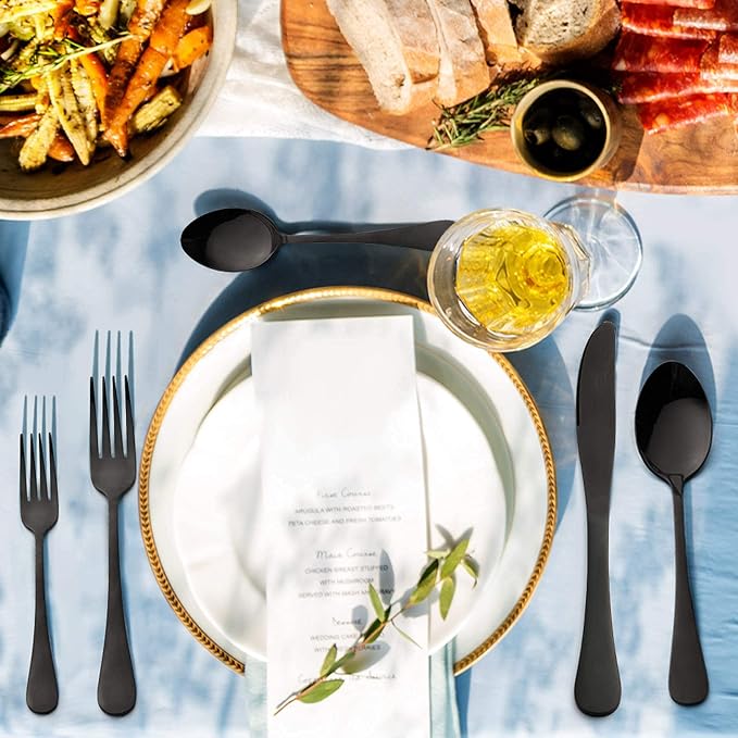 LIANYU Black Silverware Set for 2, 10-Piece Stainless Steel Cutlery Set | - Image 2