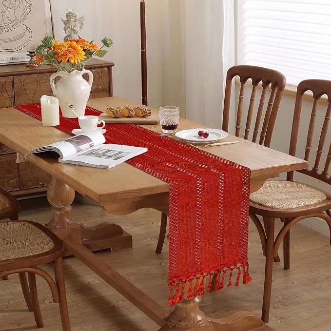 Christmas Table Runner for Red Tassel Home Decor 72 Inches Long, Winter Xmas - Image 7