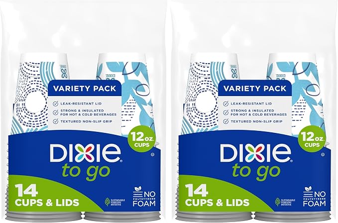 Dixie Paper Coffee Cups With Lids, 12 oz | 14 Count | Pack of 2 | Insulated | by Unknown