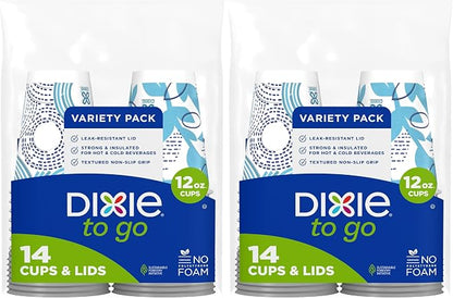 Dixie Paper Coffee Cups With Lids, 12 oz | 14 Count | Pack of 2 | Insulated | by Unknown