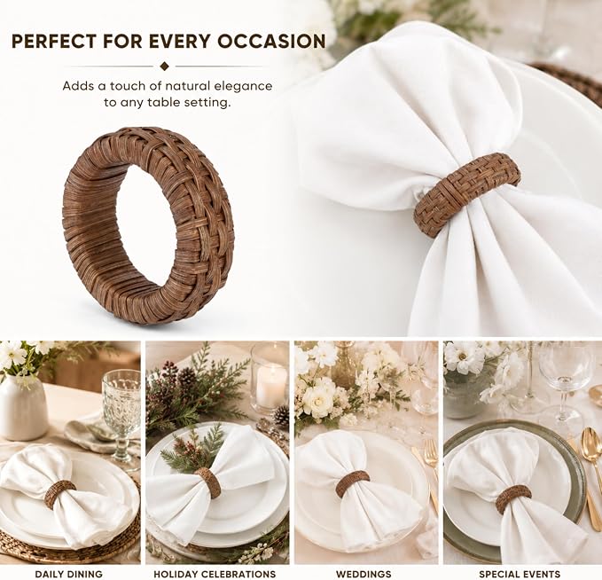 Cane Napkin Rings, Dark Brown, lacquered finish, 2.25x2.25x0.5 in, holds cloth - Image 5