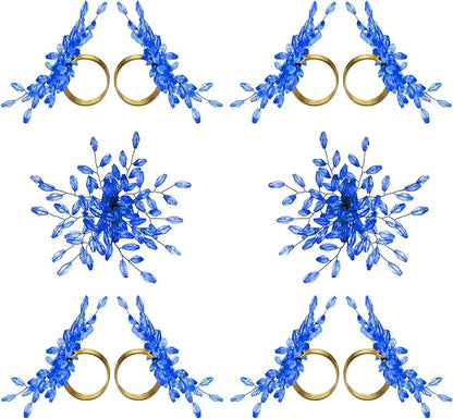 Napkin Rings Set of 12 for Dining Table Decoration Parties Everyday Metal Napkin Holder Leaf Blue (Pack of 12)