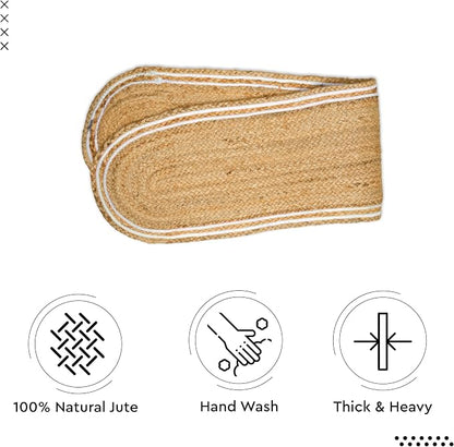 Encasa XO Handwoven Jute Table Runner, Center Table 12"x54" Off White & Jute - Image 7