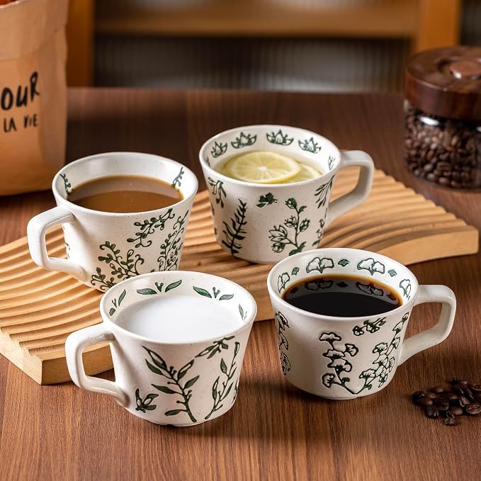 Ceramic Mugs 11 oz Set of 4, Unique Luxurious Stoneware Cups - Image 2
