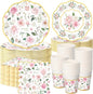 Funnymoom 250 Pcs Floral Party Decorations Flower Paper Plates Napkins and Cups by Funnymoom