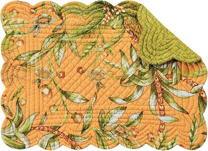 C&F Home Barbados Sunset Flowers Vintage Quilted 100% Cotton Set of 6 Placemats 13" x 19" Coastal Beach House Nautical Home Kitchen Dinner Dining Table Tabletop Reversible Machine Washable Scalloped