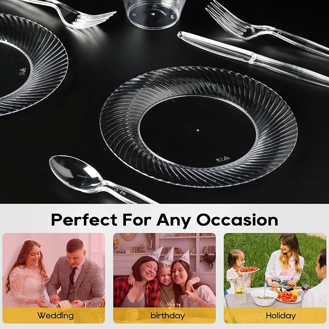 FOCUSLINE 7 Inch Clear Plastic Plates, Premium Hard Plastic - Image 7