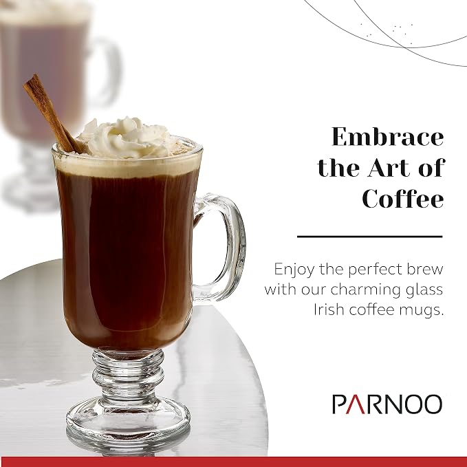 PARNOO Irish Coffee Mugs - 8 oz - Clear Glasses - Image 2