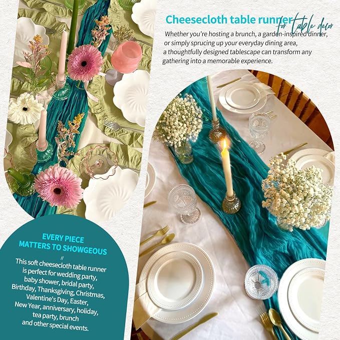 30 Pack Cheesecloth Table Runner 10FT Teal Table Runner Boho Gauze Cheese Cloth - Image 8