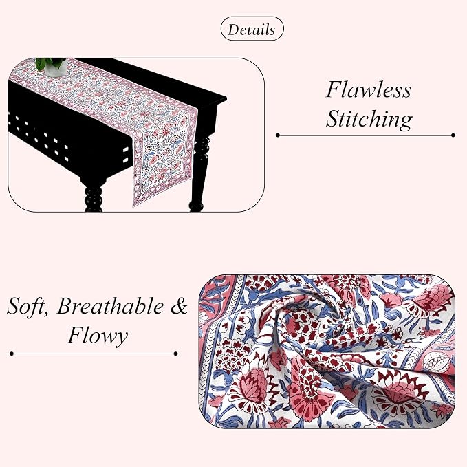 Pigeon Blue Hand Block Print 100% Cotton Table Runner 16x70 Inch | Perfect - Image 4
