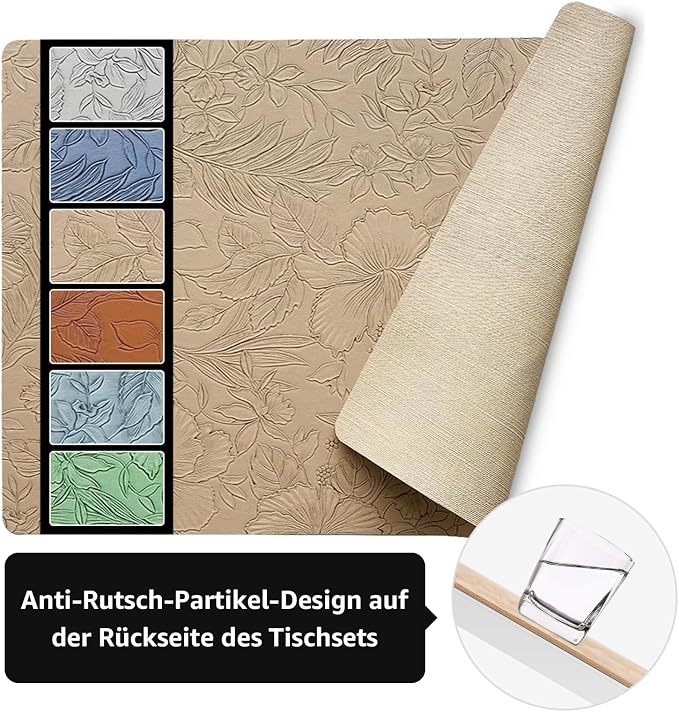 Placemats Set of 4 with 4 Coasters, Carving Floral Design, Heat Resistant - Image 5