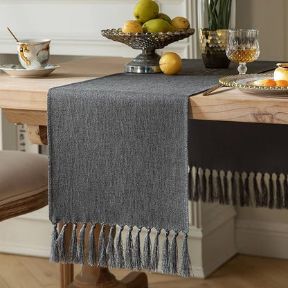 Graphite Grey Table Runners 60 Inches Long, Burlap Linen Style Rustic Farmhouse by ZEEMARTONLINE