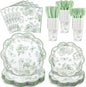 NatNarr 25Set Sage Green Floral Plates and Napkins Bridal Shower Dinnerware | by NatNarr
