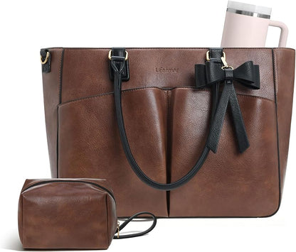 Laptop Tote Bag for Women, Leather Work Tote Bags by Lifeamar