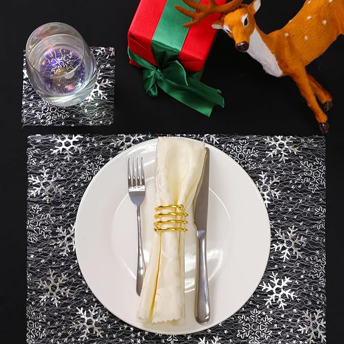 Snowkingdom Christmas Snowflake Silver Table Runner 11 Inch x 100 Feet Sparkly - Image 7