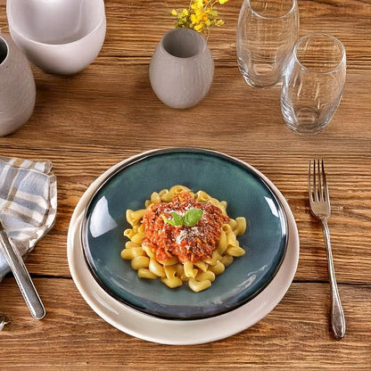 Ceramic Pasta Bowls, 52.8-ounce Pasta Dishes, Reactive Glaze Pasta Bowls, Set of 4, Large, Wide-Mouth Bowls for Salads, Desserts, and Fruit, Microwave-, Dishwasher-, and Oven-Safe.