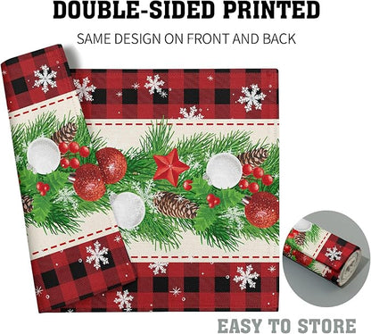 Christmas Placemats Set of 4 - Xmas Bells Place Mat 12x18 Inch Buffalo Plaid Pinecone Table Mat for Party Kitchen Dining Home Holiday Party Decor
