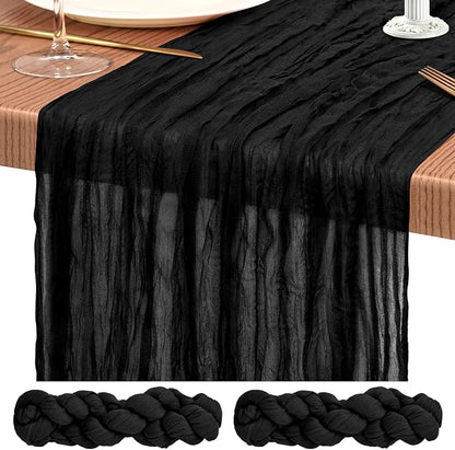 Showgeous 2 Pack Black Cheesecloth Table Runners Boho Wedding Decor | Rustic by Showgeous