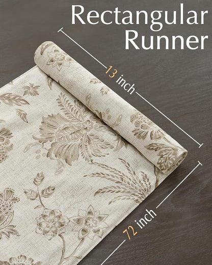 jinchan Taupe Floral Linen Table Runner 13 x 72 Inch Farmhouse | Linen-look - Image 5
