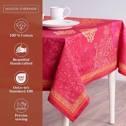 Maison d' Hermine Table Cloth Rectangle Table 100% Cotton 70 x 108 Inches Fall Tablecloth Reusable Everyday Use for Thanksgiving Christmas Decorations Dining Farmhouse Party (Versailles)